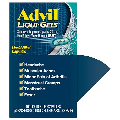 Advil Liqui-Gels Pain Reliever and Fever Reducer, Pain Medicine for Adults with Ibuprofen 200mg for Headache, Backache, Menstrual Pain and Joint Pain Relief - 50x2 Liquid Filled Capsules Advil Au supplements