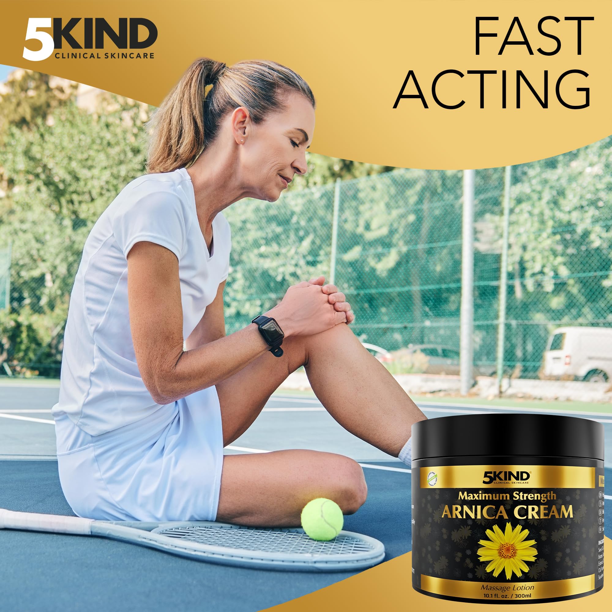 5kind Extra Strong Arnica Cream for Bruising and Swelling 10.1 Fl Oz - Arnica Bruise Cream Extra Strength Fast Healing Thin Skin - High Concentration Arnica Montana Extract for Bruises-Natural Formula - TrustMedUSA