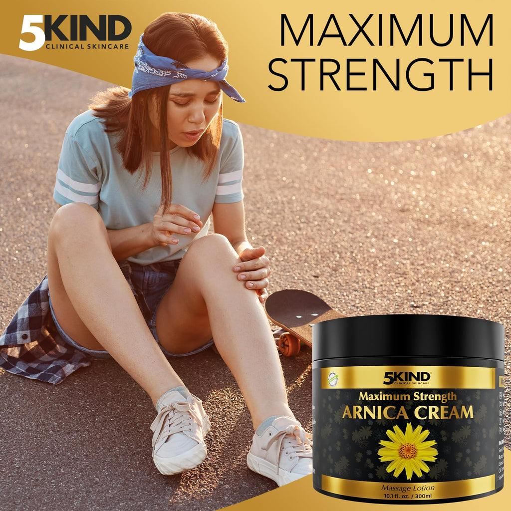 5kind Extra Strong Arnica Cream for Bruising and Swelling 10.1 Fl Oz - Arnica Bruise Cream Extra Strength Fast Healing Thin Skin - High Concentration Arnica Montana Extract for Bruises-Natural Formula - TrustMedUSA