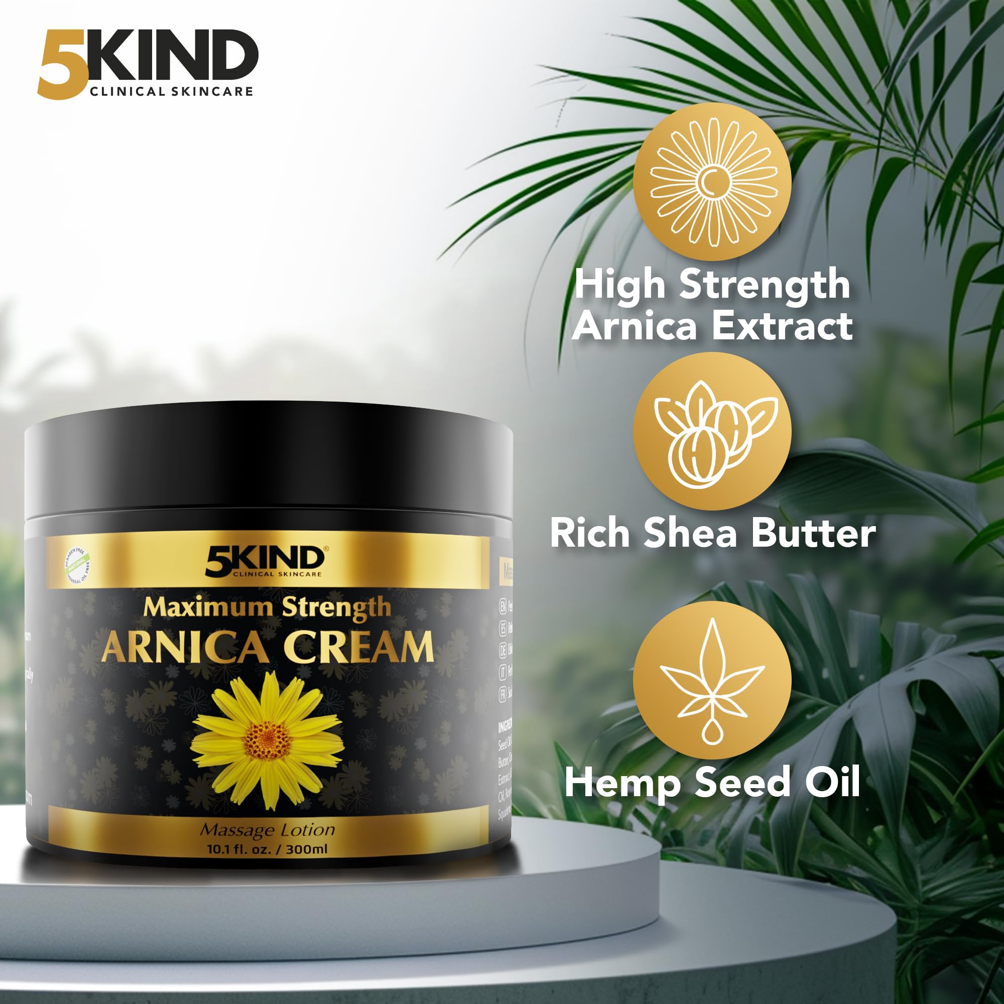 5kind Extra Strong Arnica Cream for Bruising and Swelling 10.1 Fl Oz - Arnica Bruise Cream Extra Strength Fast Healing Thin Skin - High Concentration Arnica Montana Extract for Bruises-Natural Formula - TrustMedUSA