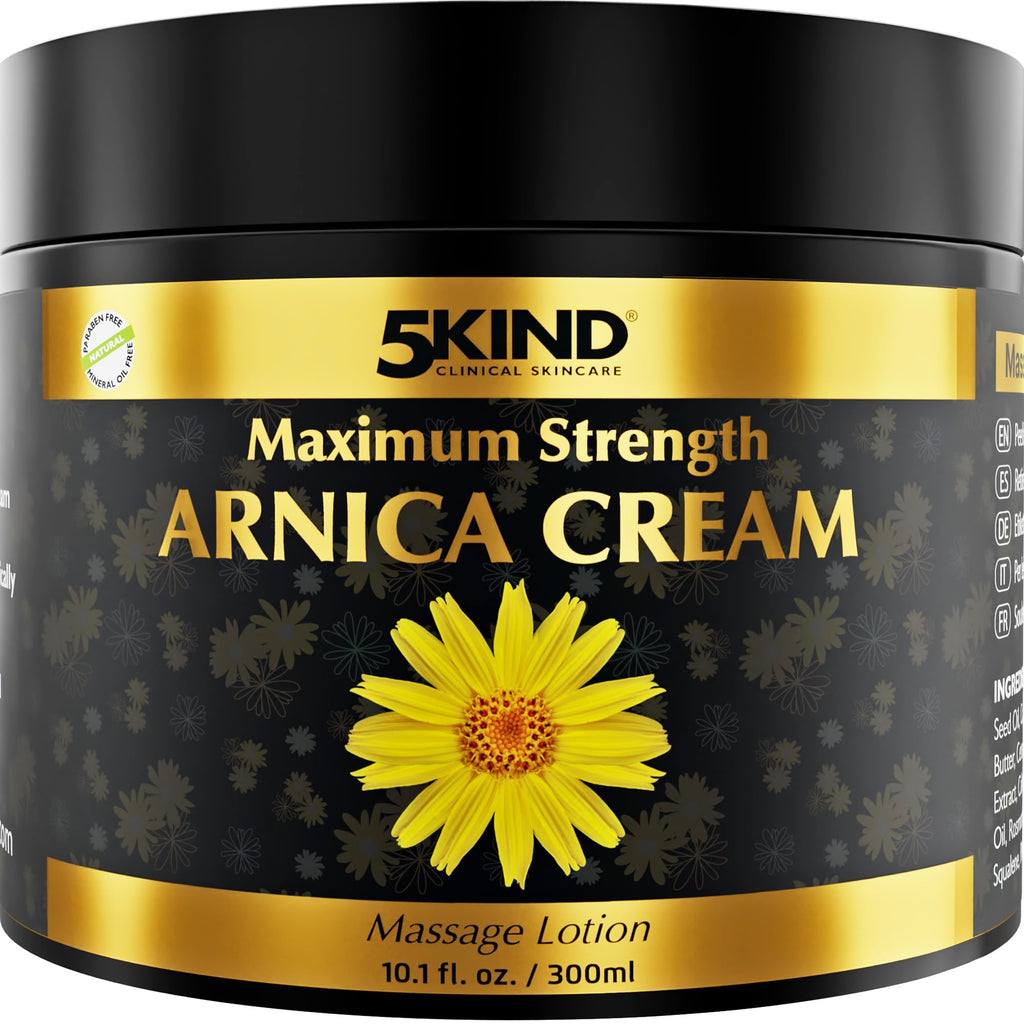 5kind Extra Strong Arnica Cream for Bruising and Swelling 10.1 Fl Oz - Arnica Bruise Cream Extra Strength Fast Healing Thin Skin - High Concentration Arnica Montana Extract for Bruises-Natural Formula - TrustMedUSA