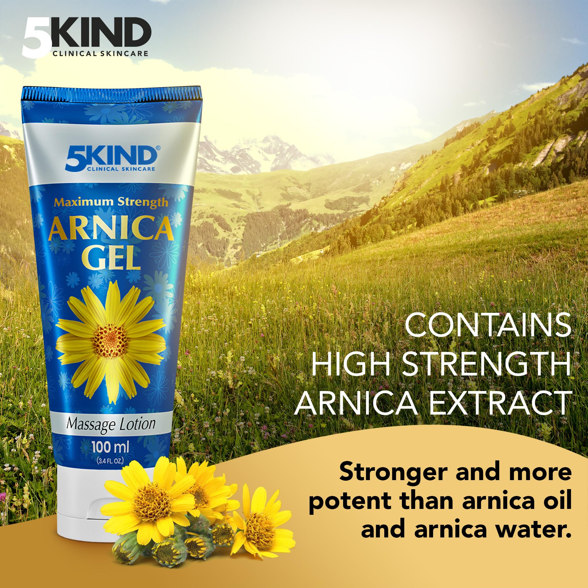 5kind Maximum Strength Arnica Bruise Gel 3.4 Fl Oz - Arnica Gel for Bruising and Swelling - Arnica Montana Gel with High Concentration Extract - Non-Greasy Formula - TrustMedUSA
