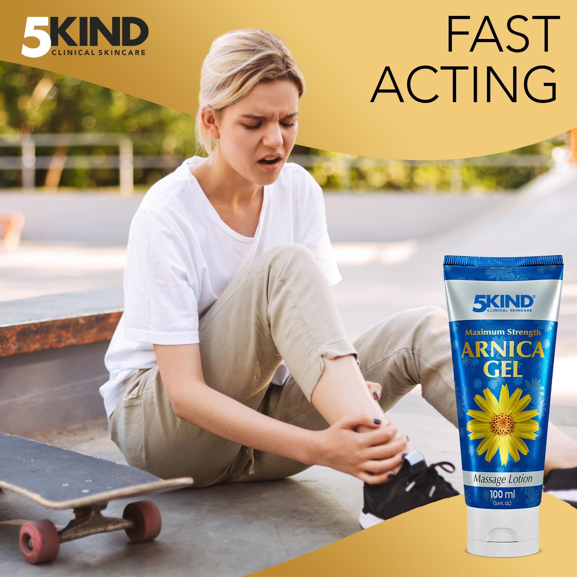 5kind Maximum Strength Arnica Bruise Gel 3.4 Fl Oz - Arnica Gel for Bruising and Swelling - Arnica Montana Gel with High Concentration Extract - Non-Greasy Formula - TrustMedUSA