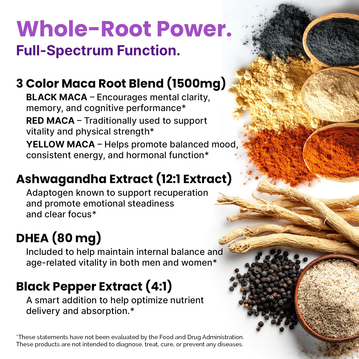 6-in-1 Organic Maca Root Ashwagandha Capsules 1710mg with DHEA and Black Pepper Fruit Extract for Women and Men - Black Maca Supplement for Stamina, Bone and Mood Support Supplement, 120ct (Pack of 3) - TrustMedUSA