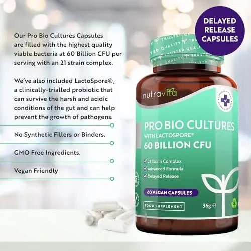 60 Billion CFU Probiotic Cultures - Scientifically Backed Lactospore® for Good Gut Flora - TrustMedUSA