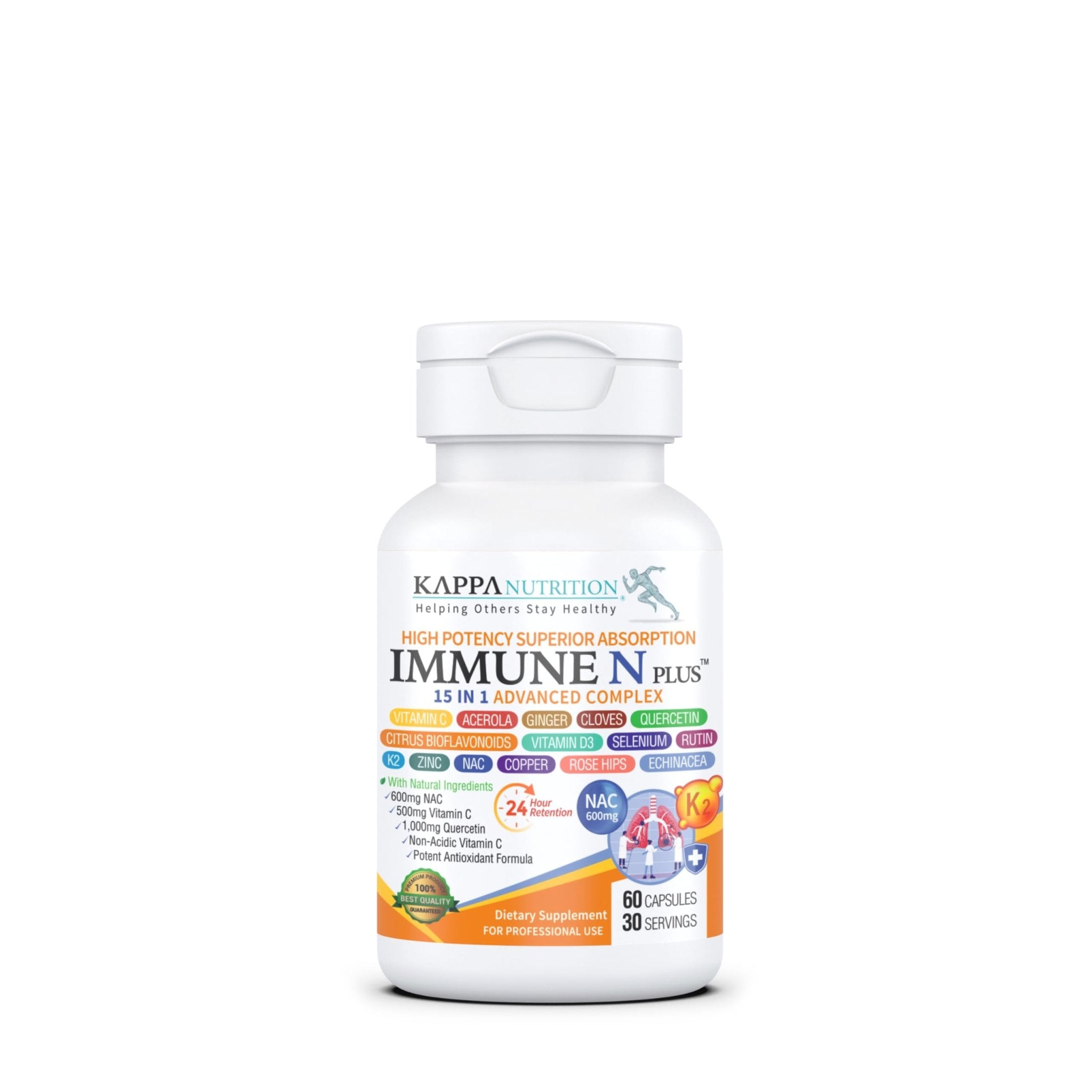 (60 Capsules), NAC 600mg, Quercetin 1,000mg, Vitamin C 500mg, Zinc 50mg, Vitamin D3 5,000iu, Selenium, Copper, Acerola, Ginger, Rutin, Citrus Bioflavonoids, Rose Hips, Echinacea, Immune N Plus 15 in 1 - Maple Wellness Supplements