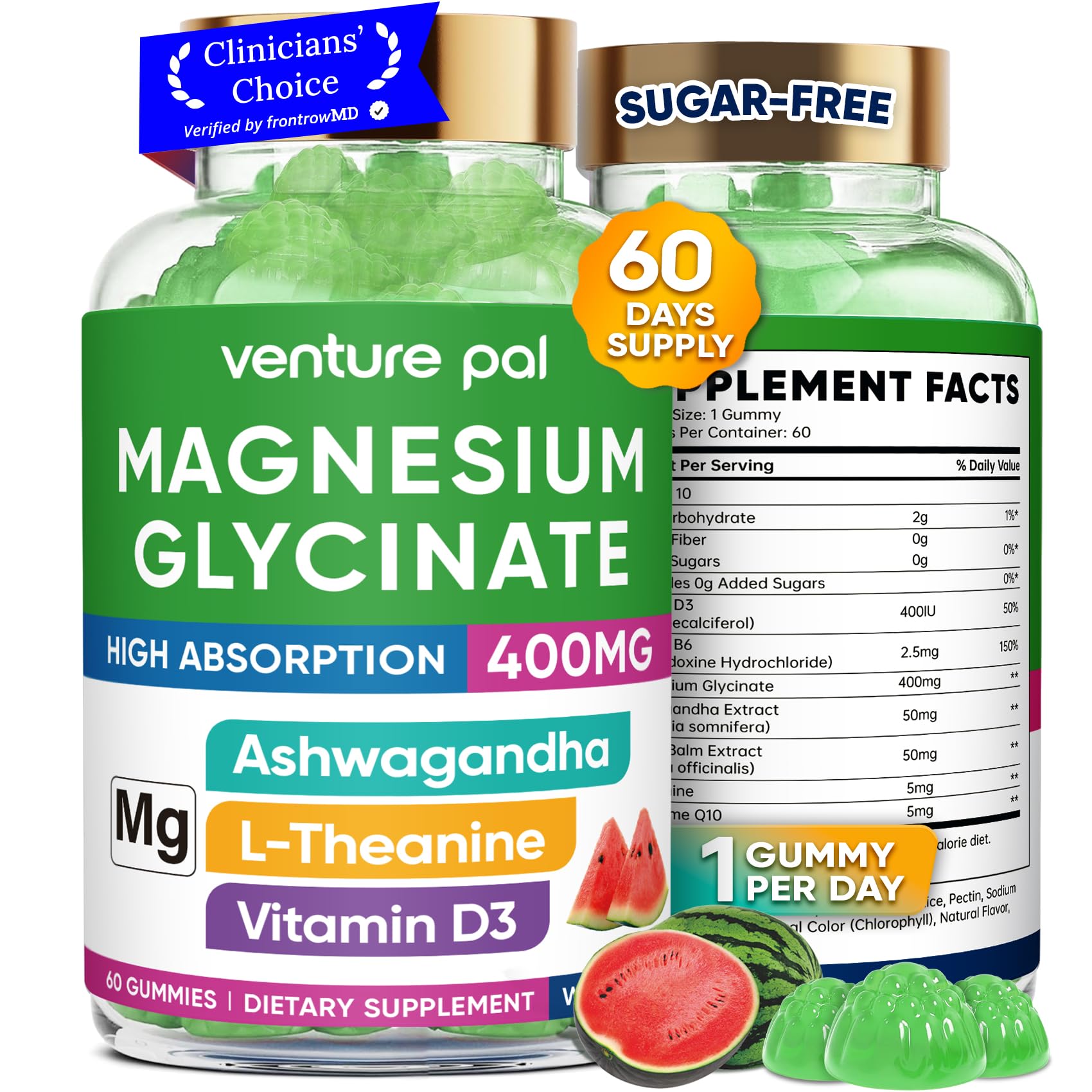 60 Day Supply Magnesium Glycinate 400mg Gummies with Ashwagandha, L-Theanine, CoQ10, Vitamin D3 & B6, Sugar Free Magnesium Gummies for Adults & Kids, Stress Relief, Sleep & Calm, Vegan, Gluten Free - TrustMedUSA
