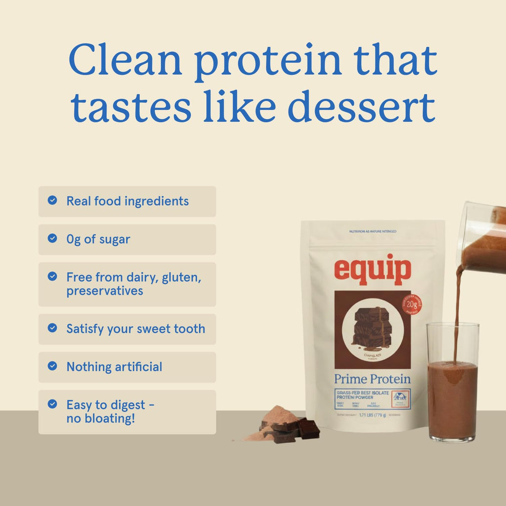 Equip Foods Prime Protein Powder | Clean, Grass Fed Beef Protein Powder | Carnivore Protein Isolate | Paleo, Keto Friendly | Gluten & Dairy Free | Helps Build & Repair Tissue