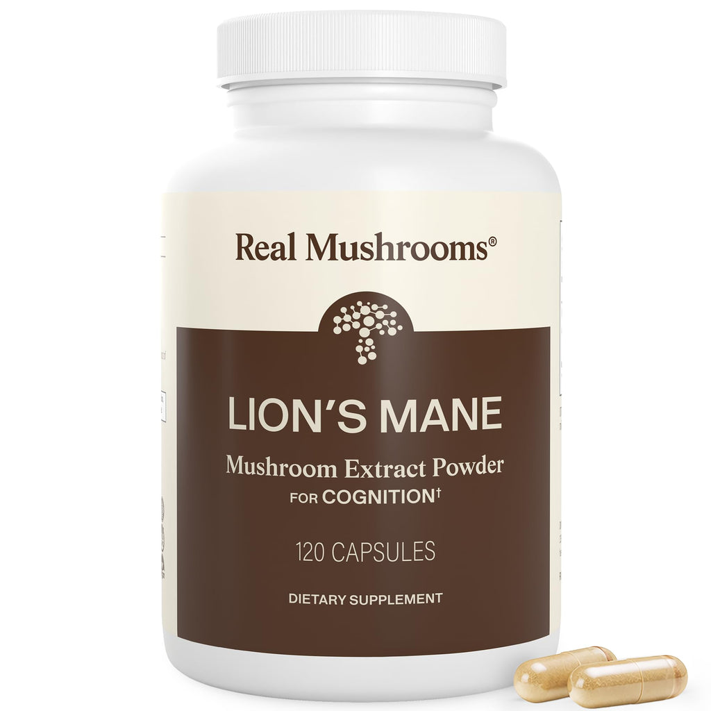 Real Mushrooms Lions Mane Mushroom Cognition (120 Capsules) Lions Mane Mushroom Powder Extract Capsules