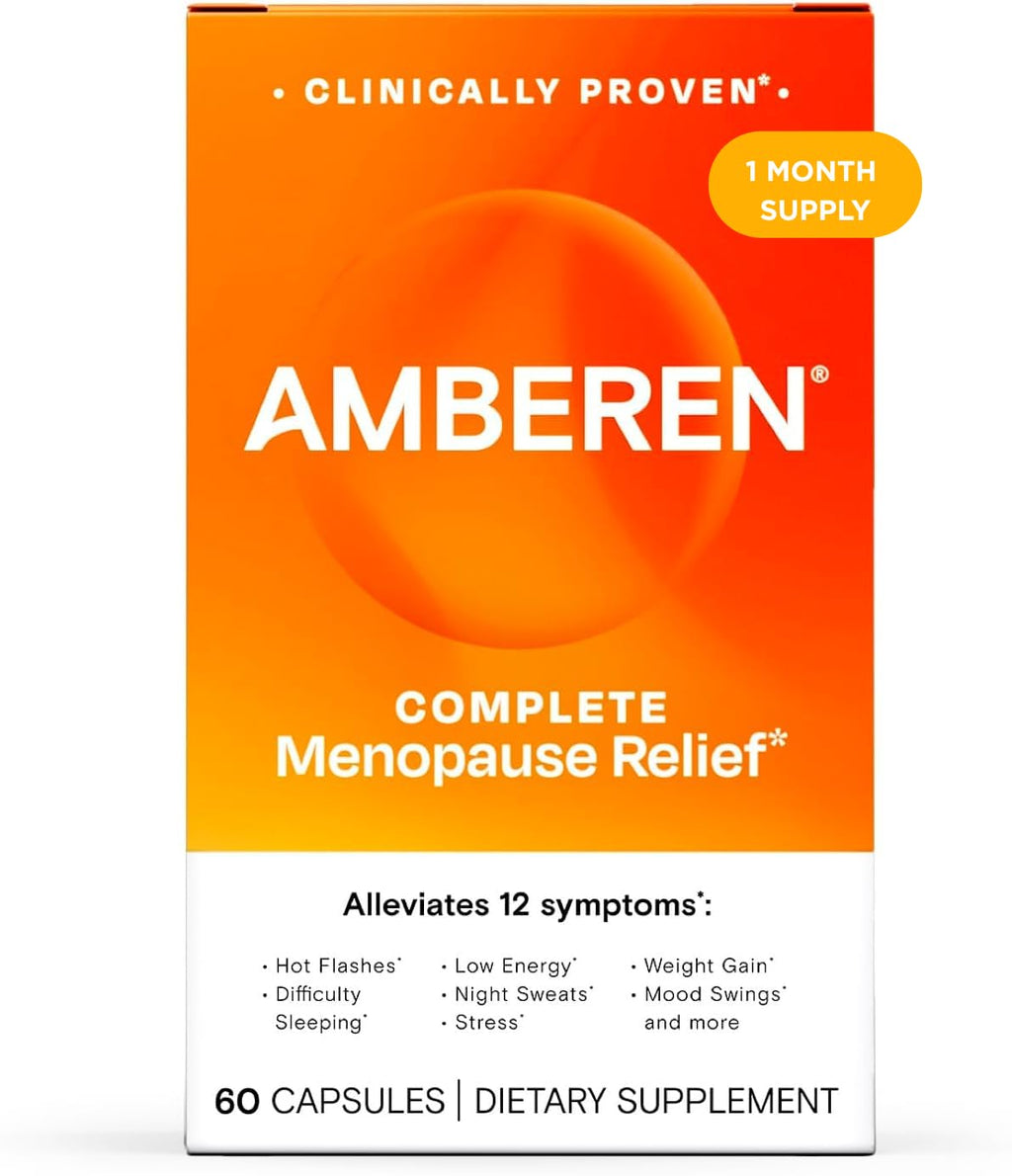 Amberen Menopause Supplement for Women, 60 Capsules, Clinically Proven, Helps Support Hormone Balance, Helps Relieve 12 Menopause Symptoms: Hot Flashes, Night Sweats, Mood Swings and More Amberen Au supplements