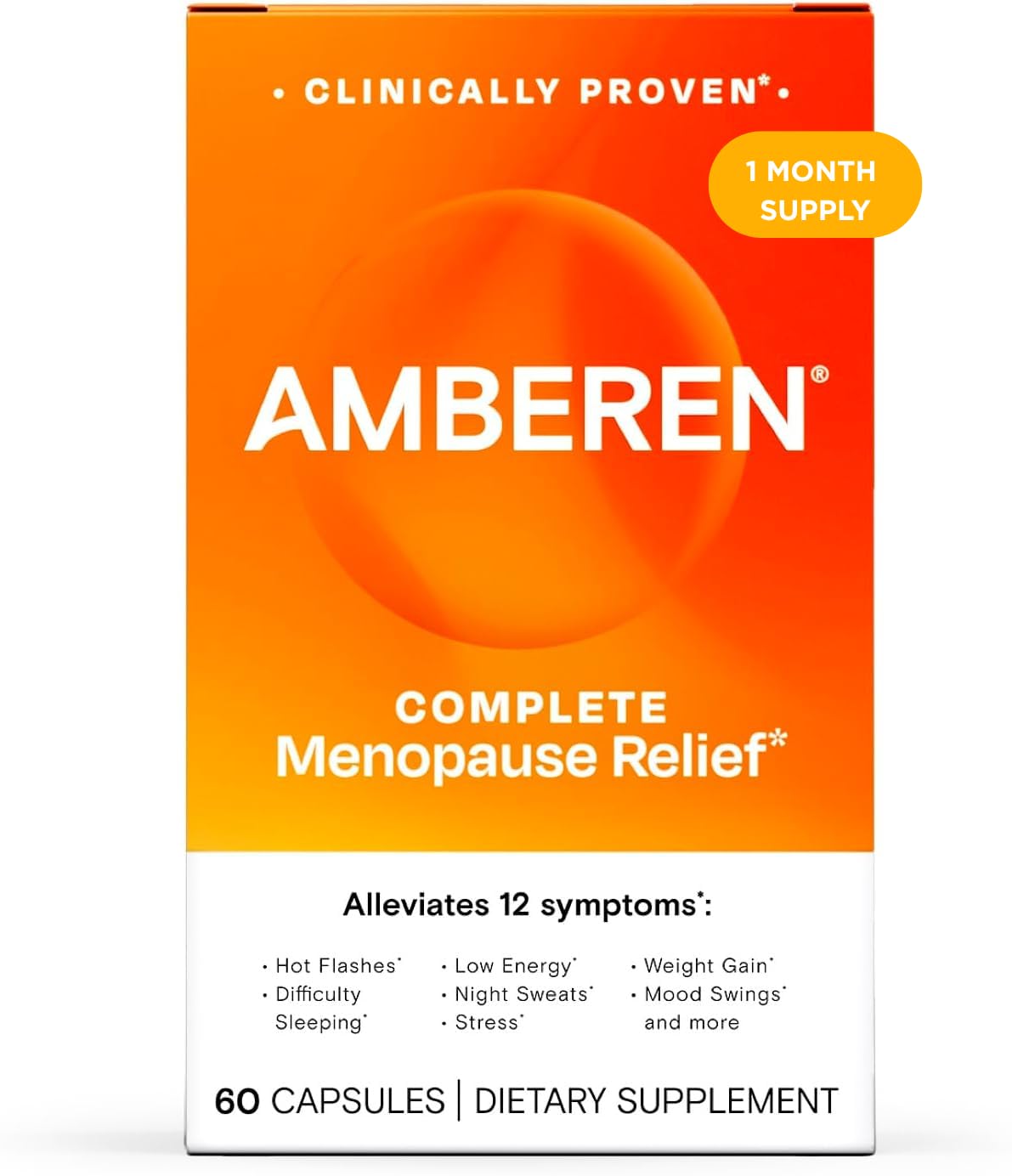 Amberen Menopause Supplement for Women, 60 Capsules, Clinically Proven, Helps Support Hormone Balance, Helps Relieve 12 Menopause Symptoms: Hot Flashes, Night Sweats, Mood Swings and More Amberen Au supplements