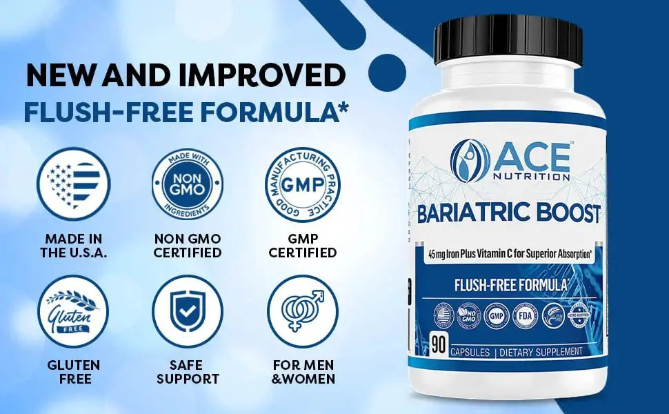 Bariatric Boost One-A-Day Multivitamin 90 Day Supply with 45mg Iron Post Gastric Bypass Sleeve Surgery | Non-GMO, Gluten Free, Bariatric Multivitamin Made in USA | ACE NUTRITION Au supplements