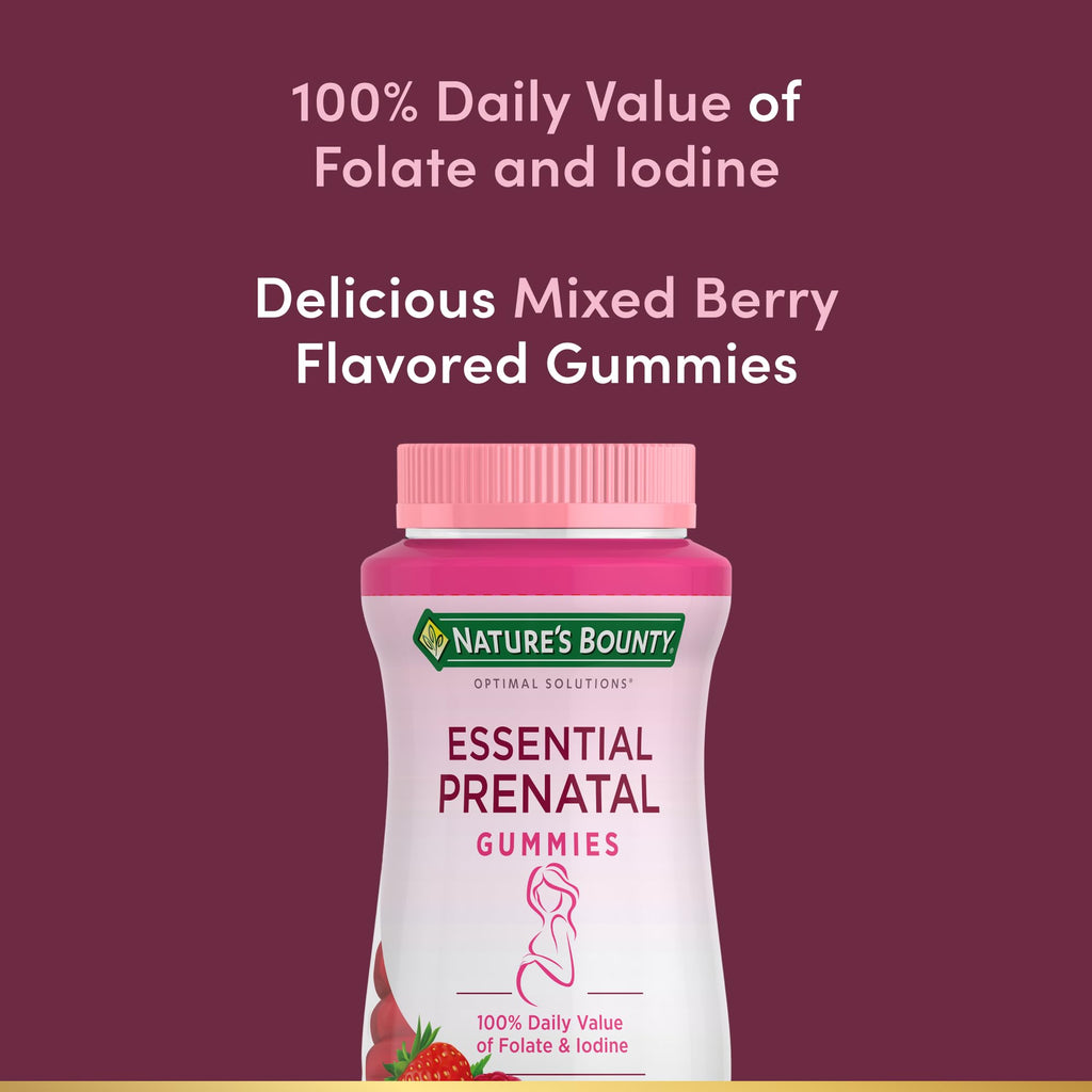 Nature's Bounty Optimal Solutions Essential Prenatal Gummies, Folic Acid and Iodine, Omega 3 and DHA, 50 Count