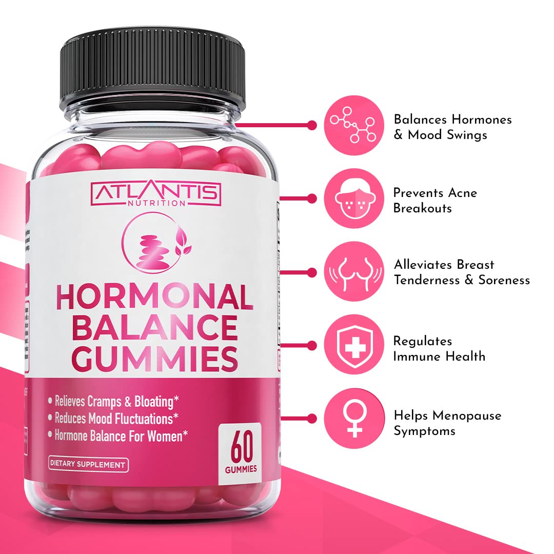 Atlantis Nutrition Hormonal Balance for Women & PMS Relief Gummies - Alleviates Cramps, Bloating, Mood Swings, Hot Flashes & Night Sweats - Cranberry, Dong Quai & Chasteberry Menstrual Cramp Relief Atlantis Nutrition Au supplements