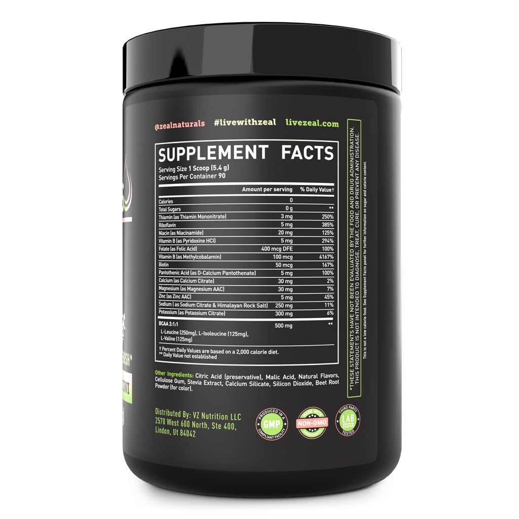 Zeal Electrolyte Powder - 90 Servings | Keto Electrolytes Powder | Zero Sugar, BCAAs, B-Vitamins | Potassium, Zinc, Magnesium