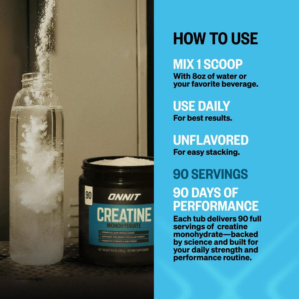 ONNIT Creatine Monohydrate Powder – Unflavored, 90-Serving Value Size – Supports Strength, Lean Muscle, and Brain Energy† – Keto Friendly, No Fillers, 90 Servings, 15.29 oz ONNIT Au supplements