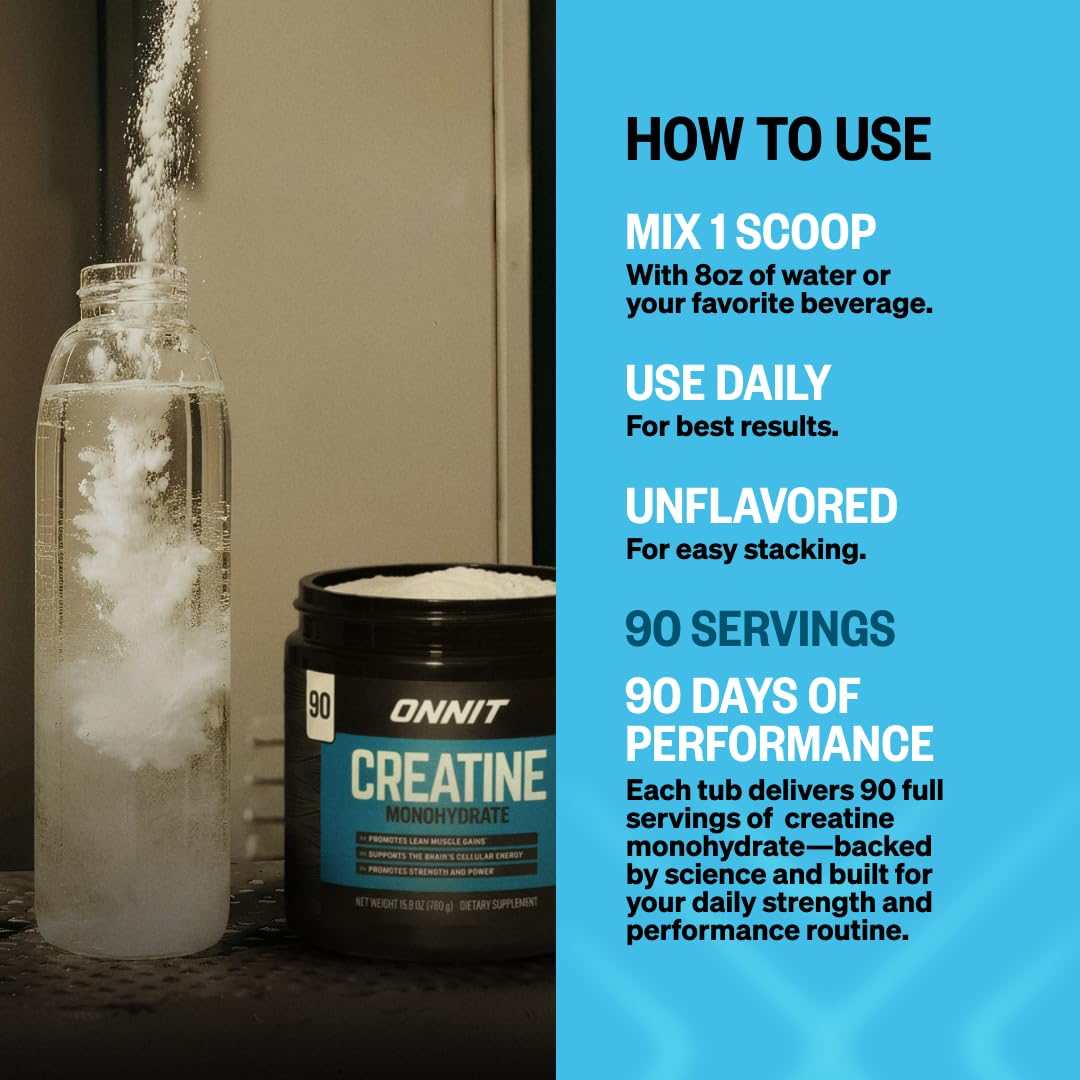 ONNIT Creatine Monohydrate Powder – Unflavored, 90-Serving Value Size – Supports Strength, Lean Muscle, and Brain Energy† – Keto Friendly, No Fillers, 90 Servings, 15.29 oz ONNIT Au supplements