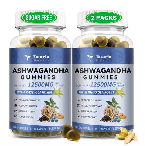 (2 Packs) Sugar Free Ashwagandha Filled Gummies w/Vitamin D3, Magnesium Glycinate, Rhodiola, Ultra Strength Ashwa Root Supplements for Women & Wen, for Relaxation, Energy, Cortisol Gummies Totaria Au supplements