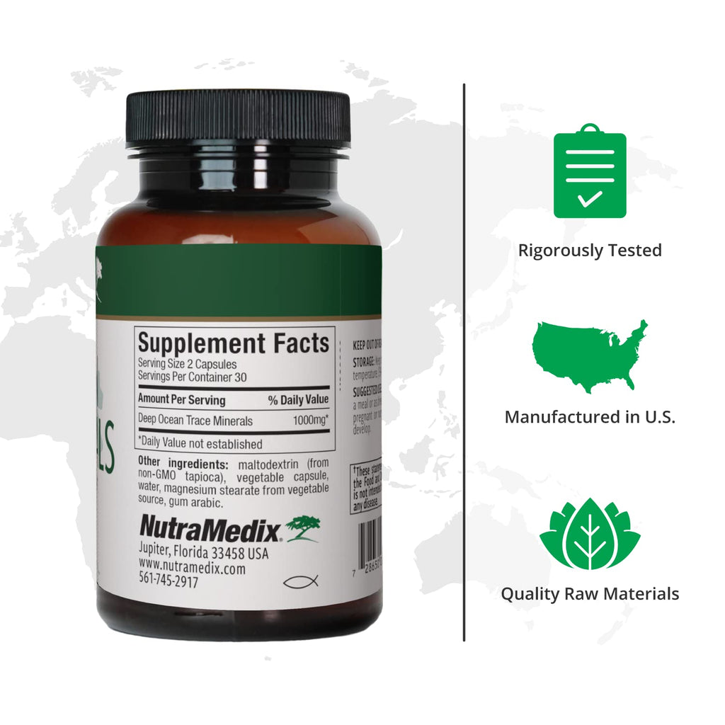 NutraMedix Deep Ocean Trace Minerals 1,000mg - Mineral & Energy Supplements - Magnesium, Zinc, Potassium, Boron, Phosphorus & Manganese