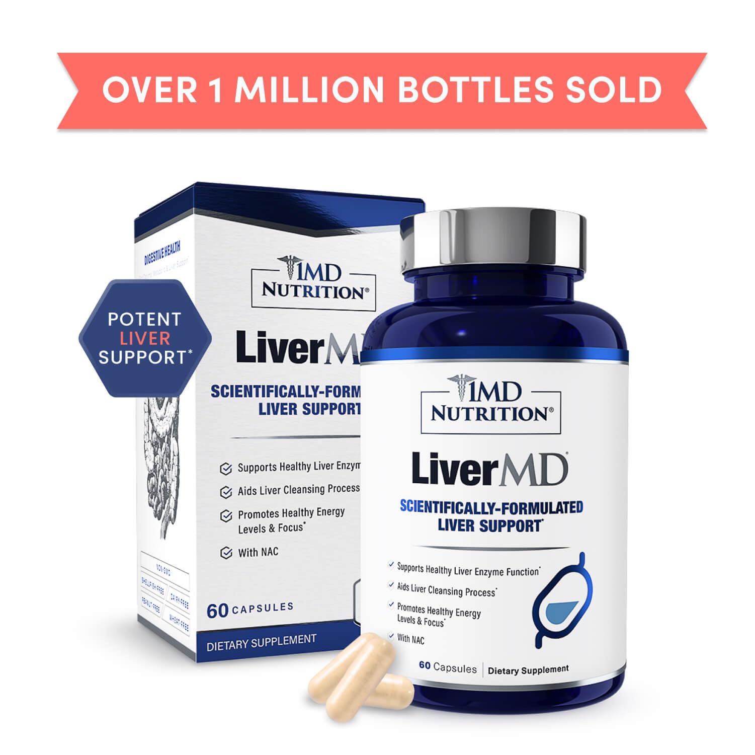 1MD Nutrition LiverMD - Liver Support Supplement | Siliphos Milk Thistle Extract & NAC - Supports Healthy Energy, Immunity & Overall Health