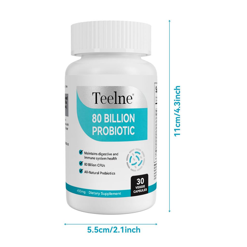 Teelne Probiotics 80 Billion CFU - 10 strains, Prebiotic+ Probiotics Support Digestive & Gut Health, Bloating & Constipation Relief, 30 Capsules (30-Day Supply) Teelne Au supplements