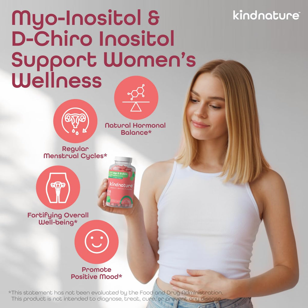 kindnature Myo-Inositol & D-Chiro Inositol Gummies for Women – 2000mg + 50mg, Ideal 40:1 Ratio – with Vitamin D & Folate – Hormone Balance Support – Vegan, Watermelon Flavor (120 Gummies) kindnature Au supplements