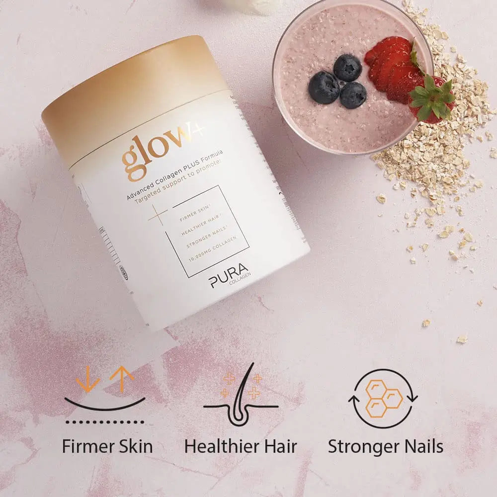 Pura Collagen Powdered Supplement Glow+, 10,000mg Hydrolysed Peptides, Hyaluronic Acid, Vitamins & Minerals, 28 Servings, 284 g Pura Collagen Au supplements
