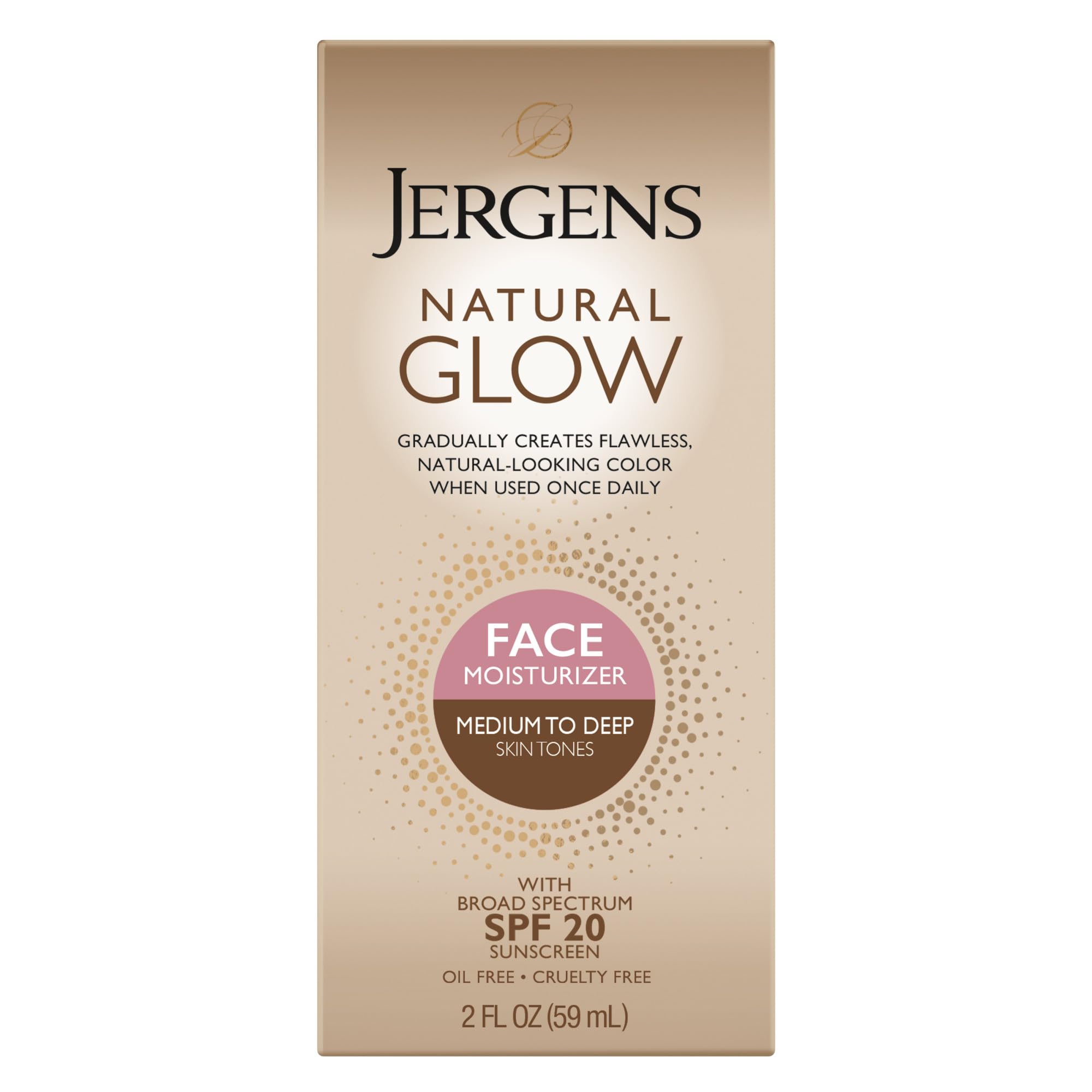 Jergens Natural Glow Self Tanner Face Moisturizer with SPF 20 Facial Sunscreen, Medium to Deep Skin Tone, Sunless Tanning, Oil Free