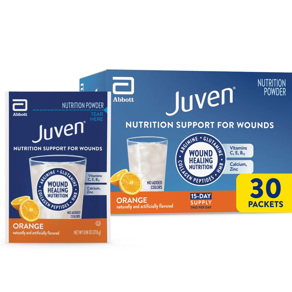 Juven Therapeutic Nutrition Drink Powder Including Collagen Peptides, Amino Acids, and HMB for Wound Healing Support, Orange, 30 Packets