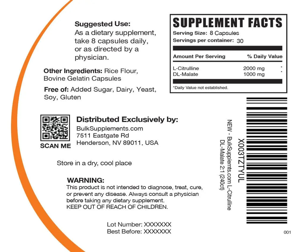 BULKSUPPLEMENTS.COM L-Citrulline Malate Capsules - Citrulline Malate 3000mg BULKSUPPLEMENTS.COM Au supplements