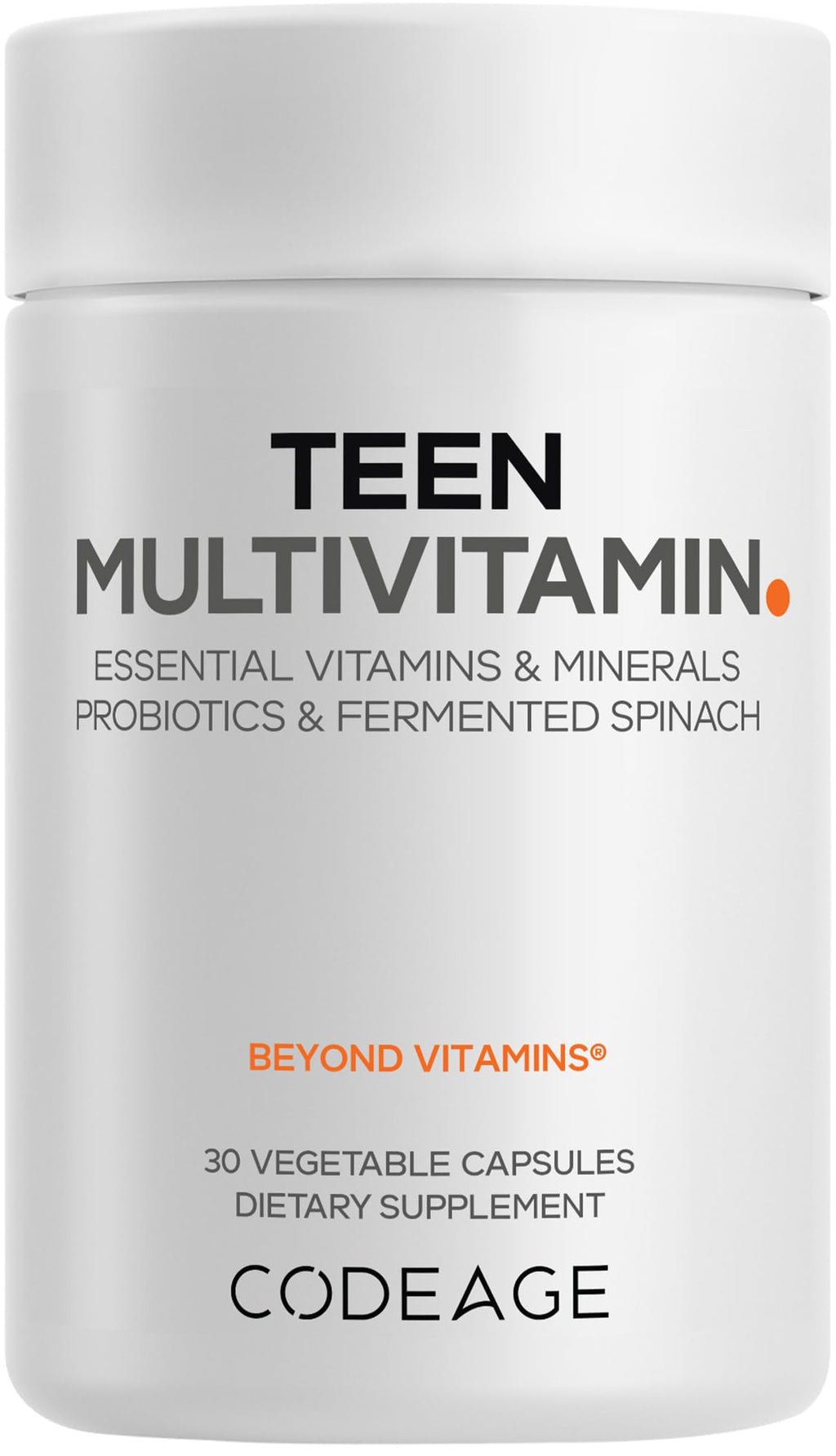 Codeage Teen Multivitamin - Vitamins A, C, D3, B6, B12, Folate, Zinc, Magnesium, Iron, Probiotics, Fermented Spinach - Multivitamins for Teenage Boys and Girls - Non-GMO, Gluten-Free - 30 Capsules Codeage Au supplements