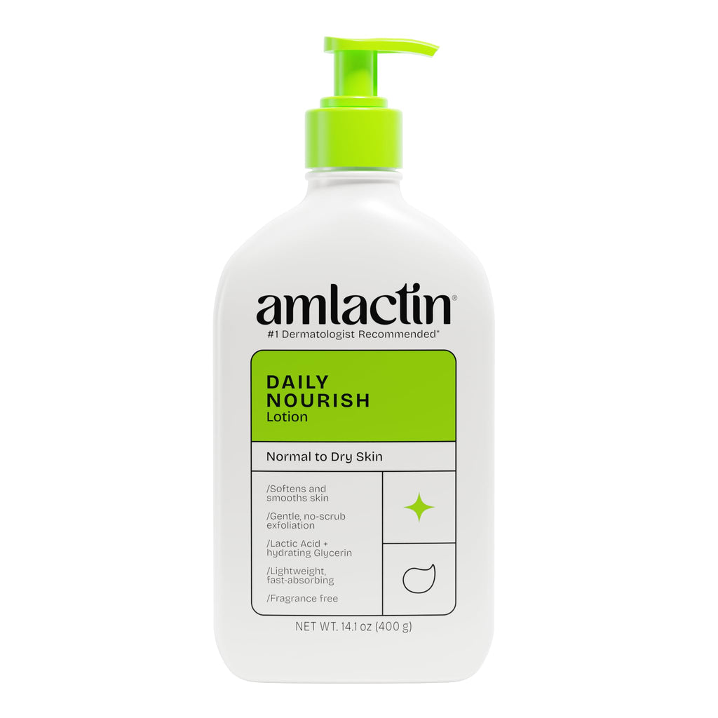 AmLactin Daily Nourish Therapeutic Body Lotion for Dry Skin - No-Scrub Exfoliator and Moisturizer 12% Lactic Acid Lotion