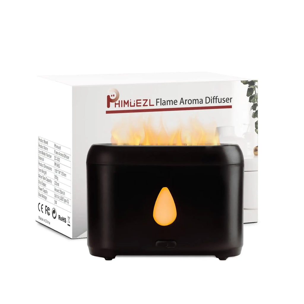 200ml Small Ultrasonic Aroma Diffusers with Flame Light (Black) Phimuezl Au supplements