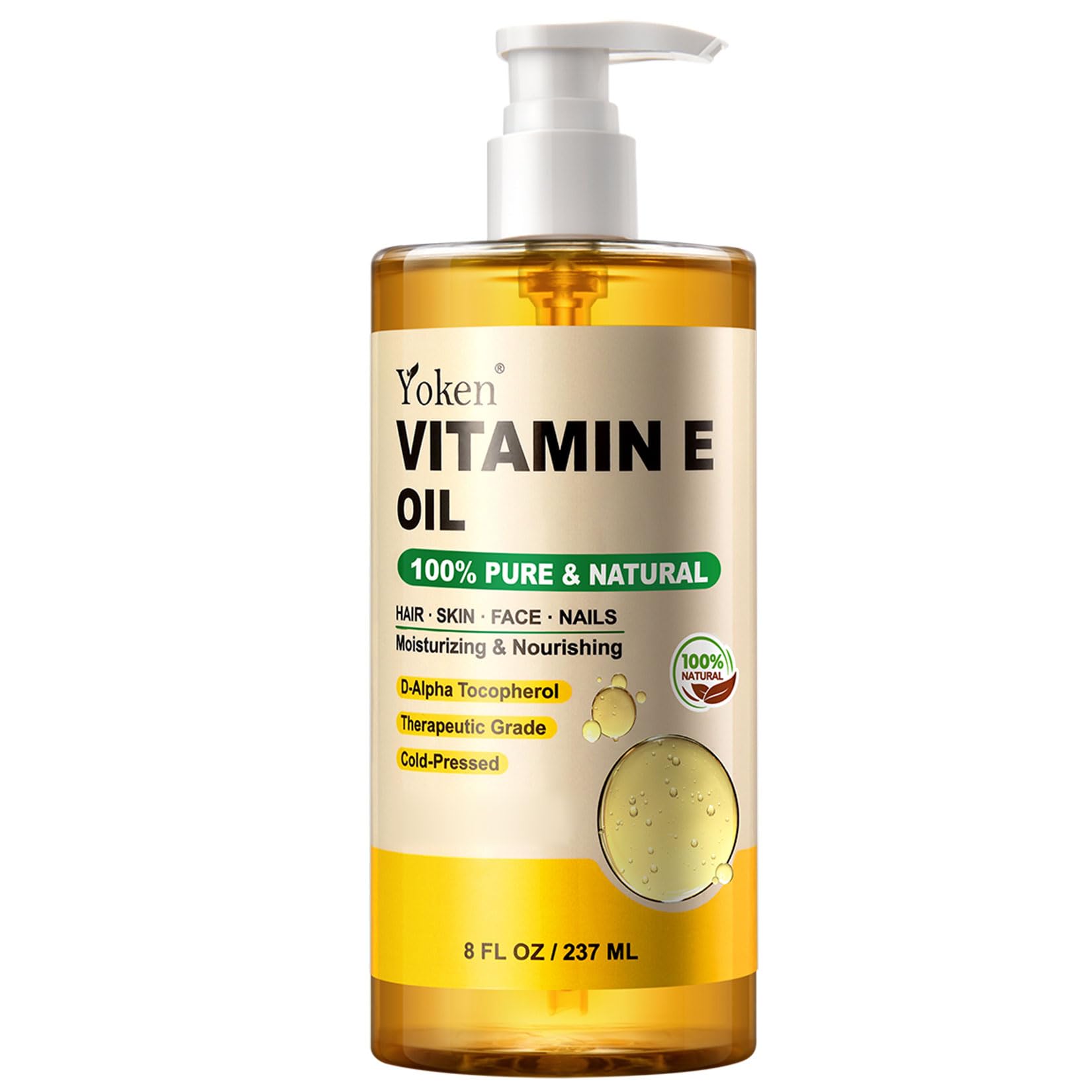 Yoken Vitamin E Oil 8 Oz Vitamin E oil for Skin Vitamine oils for Face Perfect Bath and Body Oil Cold Pressed Hexane
