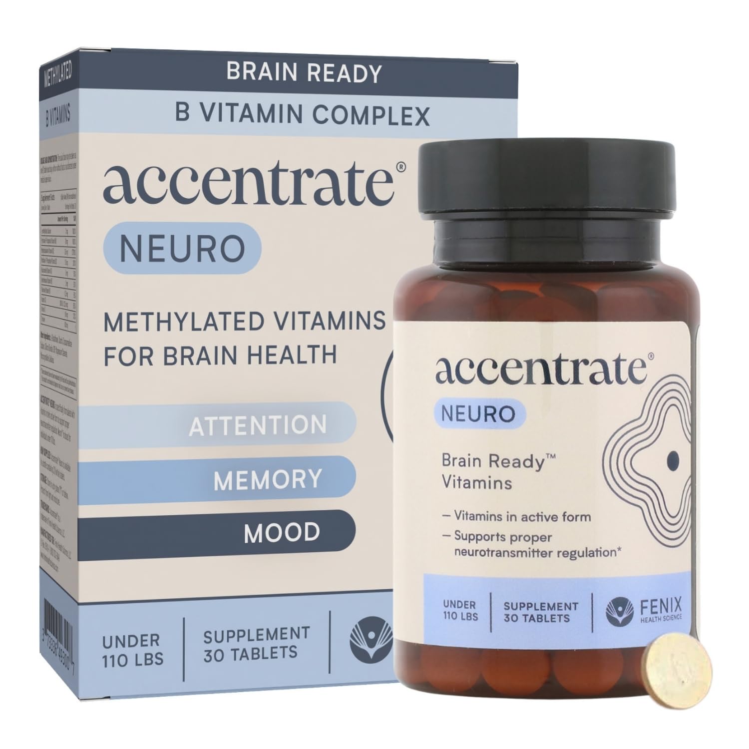 Accentrate Brain Supplement for Focus, Attention, Mood | Complete Vitamin B Complex | Brain Health | Methylated Multivitamin w/L-Methylfolate (5-MTHF), Cofactors Methyl-B12 & P5P | MTHFR Supplement
