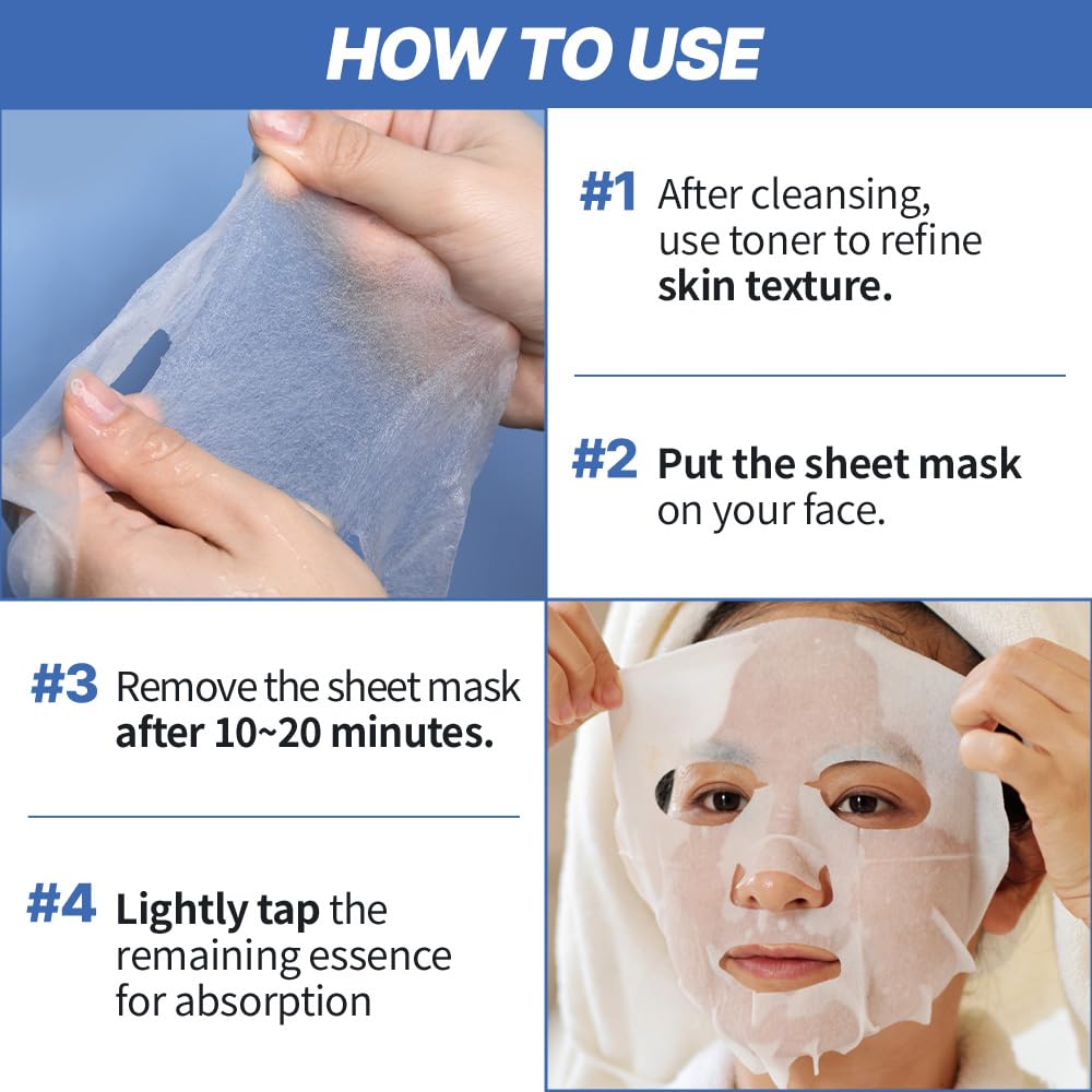 NEXTBEAU Solution Sheet Mask Variety Pack, 10 Count (5 Types x 2 Sheets), 0.74 fl oz Each, Korean Facial Sheet Masks for Daily Skincare