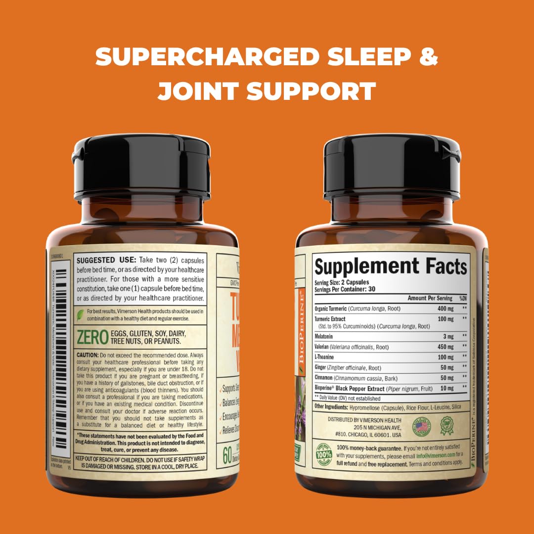 Turmeric, Melatonin & Valerian Root Sleep Aid Supplement. Natural Sleep Aid for Adults Vimerson Health Au supplements