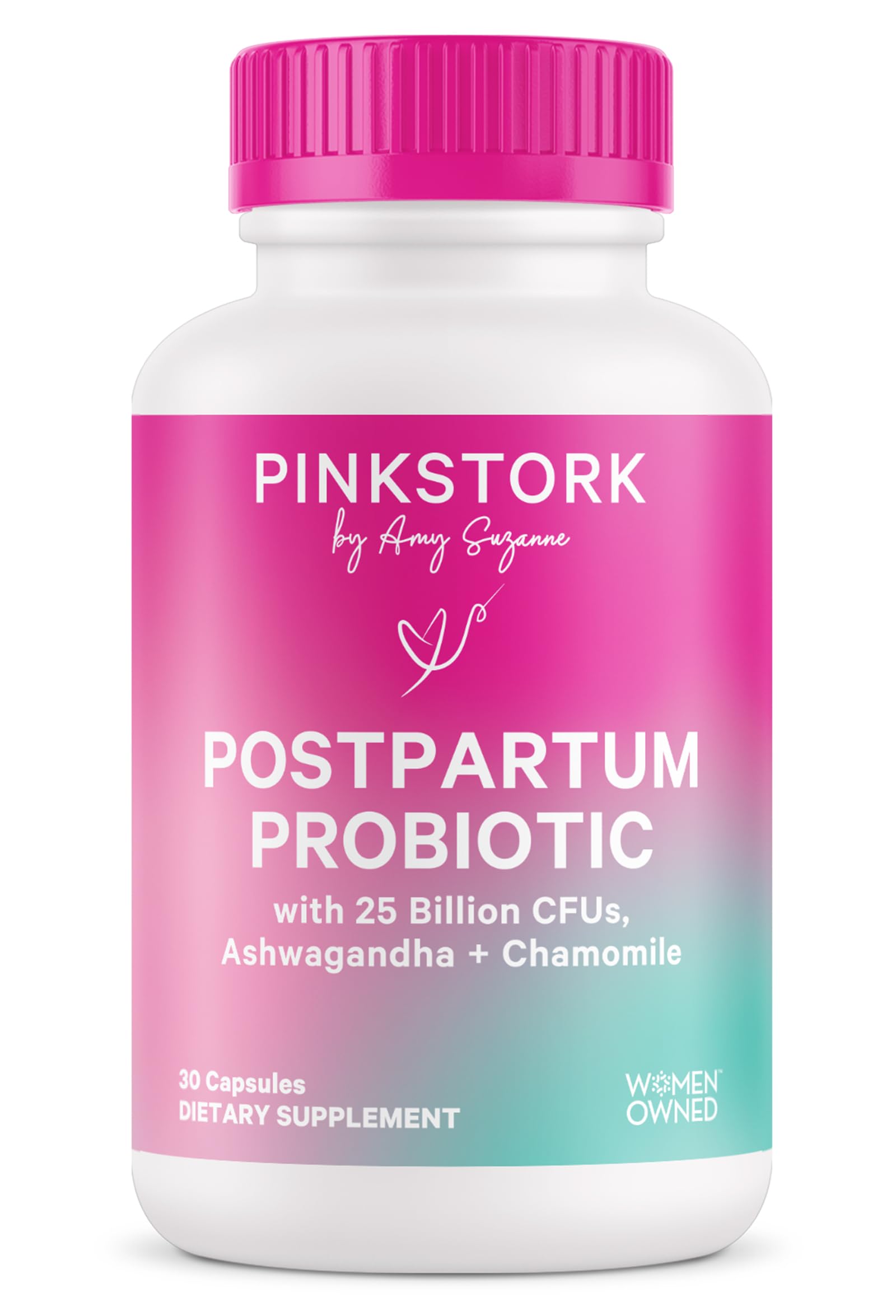 Pink Stork Probiotics for Postnatal Women - 30 Billion CFUS with Ashwagandha and Chamomile, Postpartum Essentials for Hormone Balance, Mood Support, Gut Health, Digestive Wellness, 30 Capsules Pink Stork Au supplements