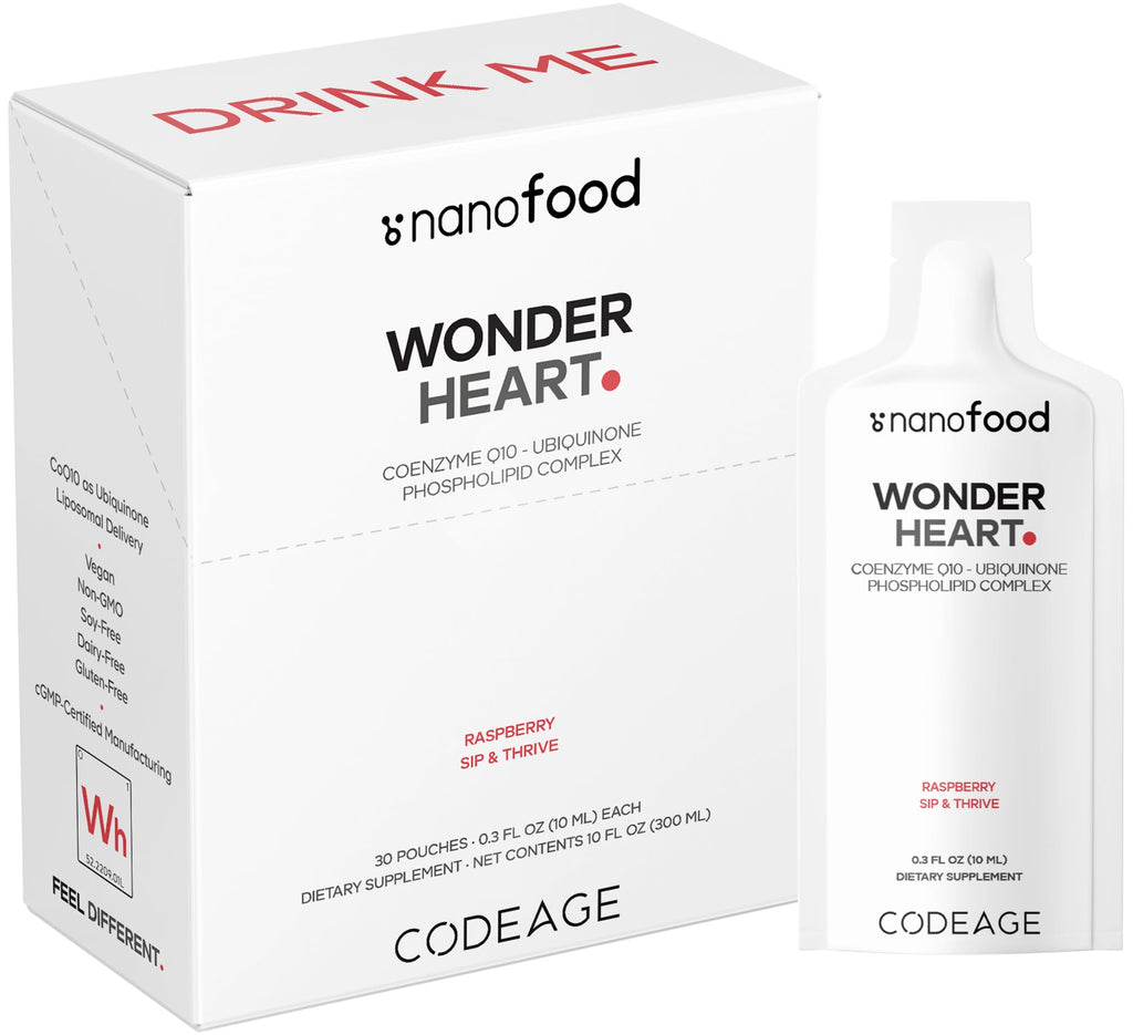 Codeage Wonder Heart Liquid CoQ10 Liposomal Ubiquinone Supplement, Coenzyme Q10 Heart Vitamins, Non-GMO Sunflower Phosphatidylcholine Vegan Blend, Raspberry Flavored Softgel, Pack of 30 Pouches Codeage Au supplements