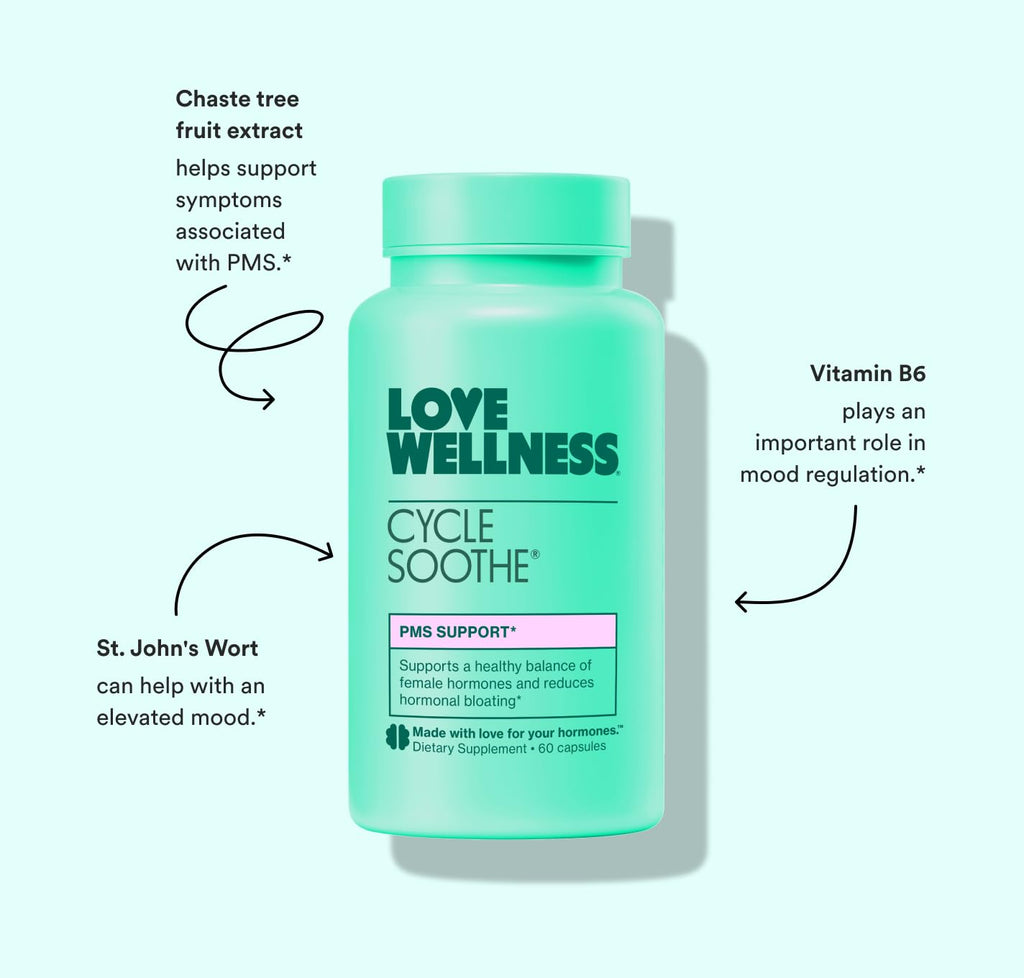 Love Wellness Cycle Soothe Supplement | Promotes a Happy Mood | Helps with PMS Hormones, Stress Relief, & Improves Mood | 60 Capsules Love Wellness Au supplements