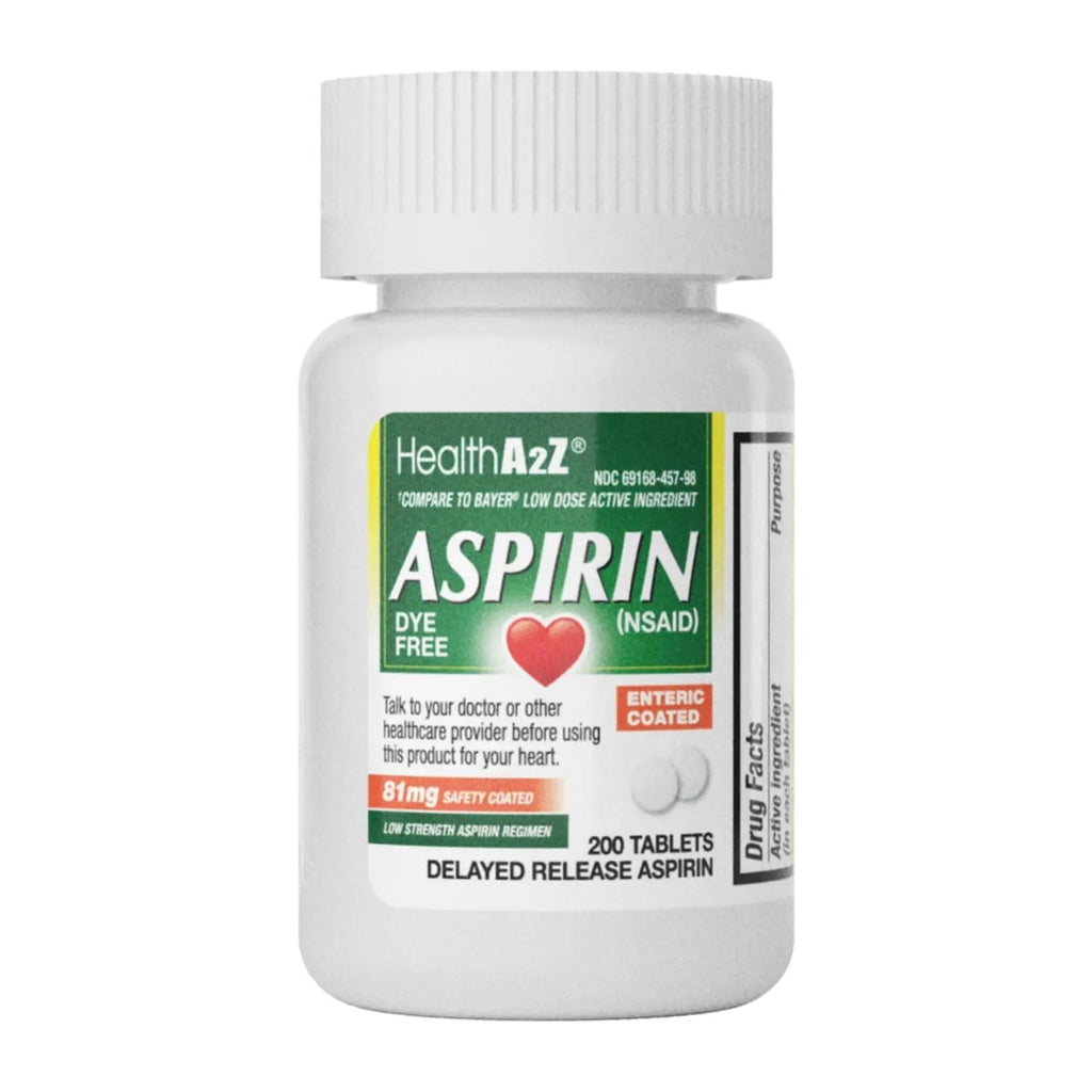 HealthA2Z® Aspirin 81 mg | DYE Free | Low Strength | 200 Counts | Pain Relief | Reduces Minor Aches Muscle Pain & Cramps | Fever Reducer | Reduces Headache | (NSAID) HealthA2Z Au supplements