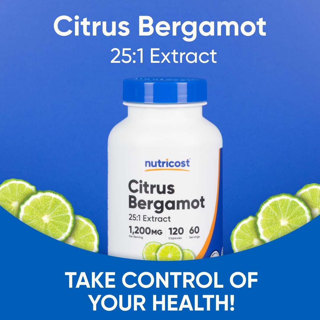 Nutricost Citrus Bergamot Capsules 1,200mg, 120 Capsules - 25:1 Bergamot Extract - 60 Servings, Gluten Free, Vegan & Non-GMO