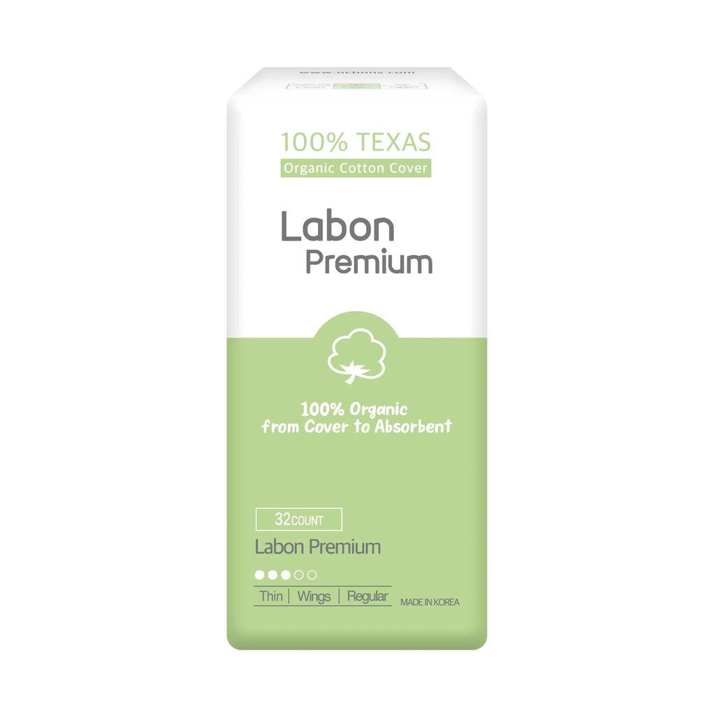 LABON Premium Vegan Organic Sanitary Pads (Regular, 25cm, 32 Counts) - 100% Organic Cotton Cover OCBON Au supplements