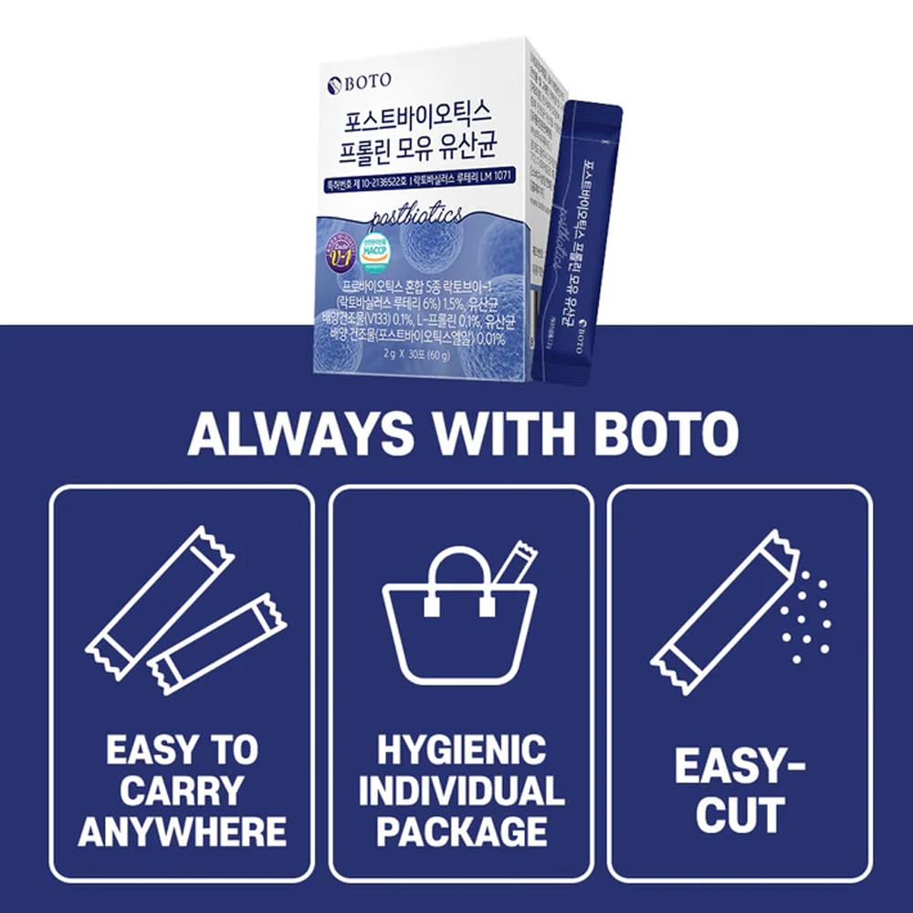 ZIOSTAND BOTO Korean Care it Probiotics Natural Prebiotics Proline Breast Milk Lactobacillus, Colon Cleanse, Immunity Support - 1 Month (30 of Pack, PostBiotics) ZIOSTAND Au supplements