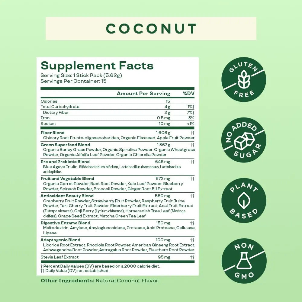 Bloom Nutrition Super Greens Powder Smoothie Mix, 15 Stick Packs - Probiotics Bloom Nutrition Au supplements