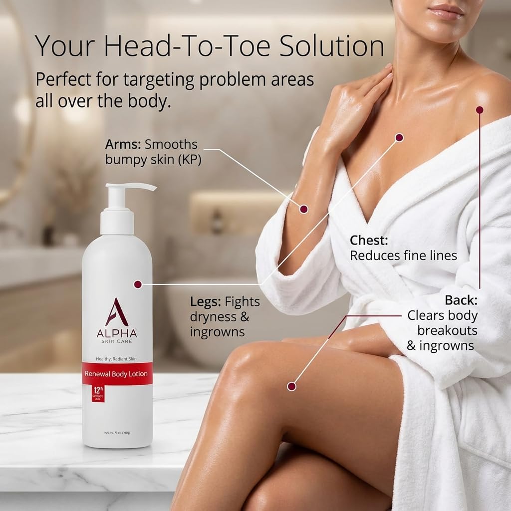 Alpha Skin Care Revitalizing Body Lotion, 12% Glycolic AHA, Simple & Effective Daily Moisturizer with Alpha Hydroxy Acid