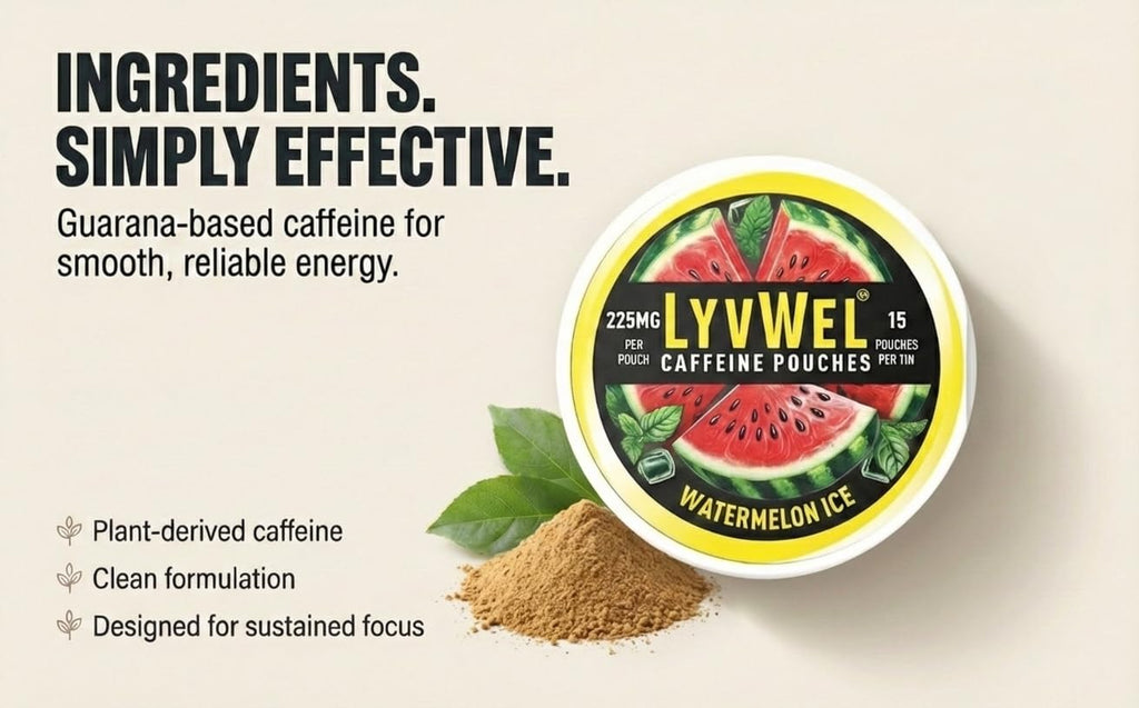 LyvWel 225mg Caffeine Energy Pouches | Nootropic Focus & Neuro Support | Tobacco-Free, Nicotine-Free, Quick Energy Solution | 3-Pack: 45 Pouches (3 Pack, Watermelon Ice, Pink Lemonade, Wintergreen) LyvWel Au supplements