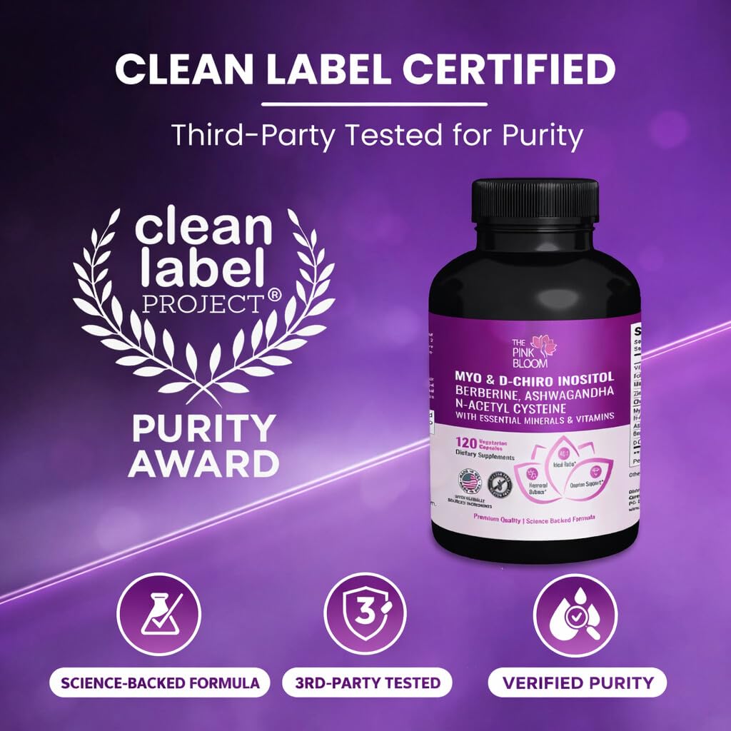 The Pink Bloom Myo & D-Chiro Inositol 40:1 Ratio – 120 Capsules | Myo Inositol Supplement for Women with Vitamin D, Ashwagandha, Folate & Zinc | Supplement for Hormone Balance & Ovarian Health The Pink Bloom Au supplements
