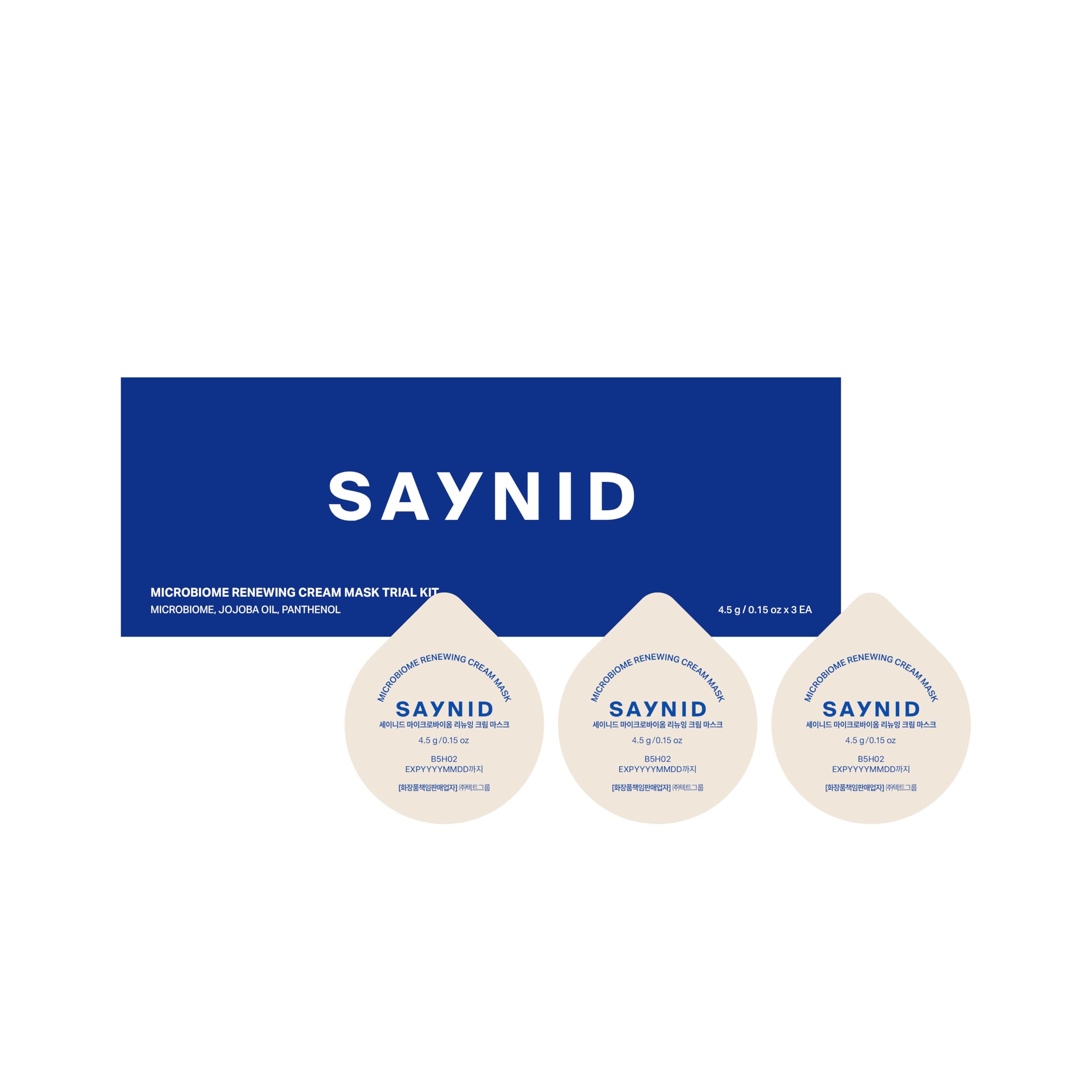 SAYNID MICROBIOME RENEWING CREAM MASK TRIAL KIT, Wash-off Cream, Soft Exfoliating Face Scrub Dead Skin Cells | 4.5g/0.15oz (3EA) SAYNID Au supplements
