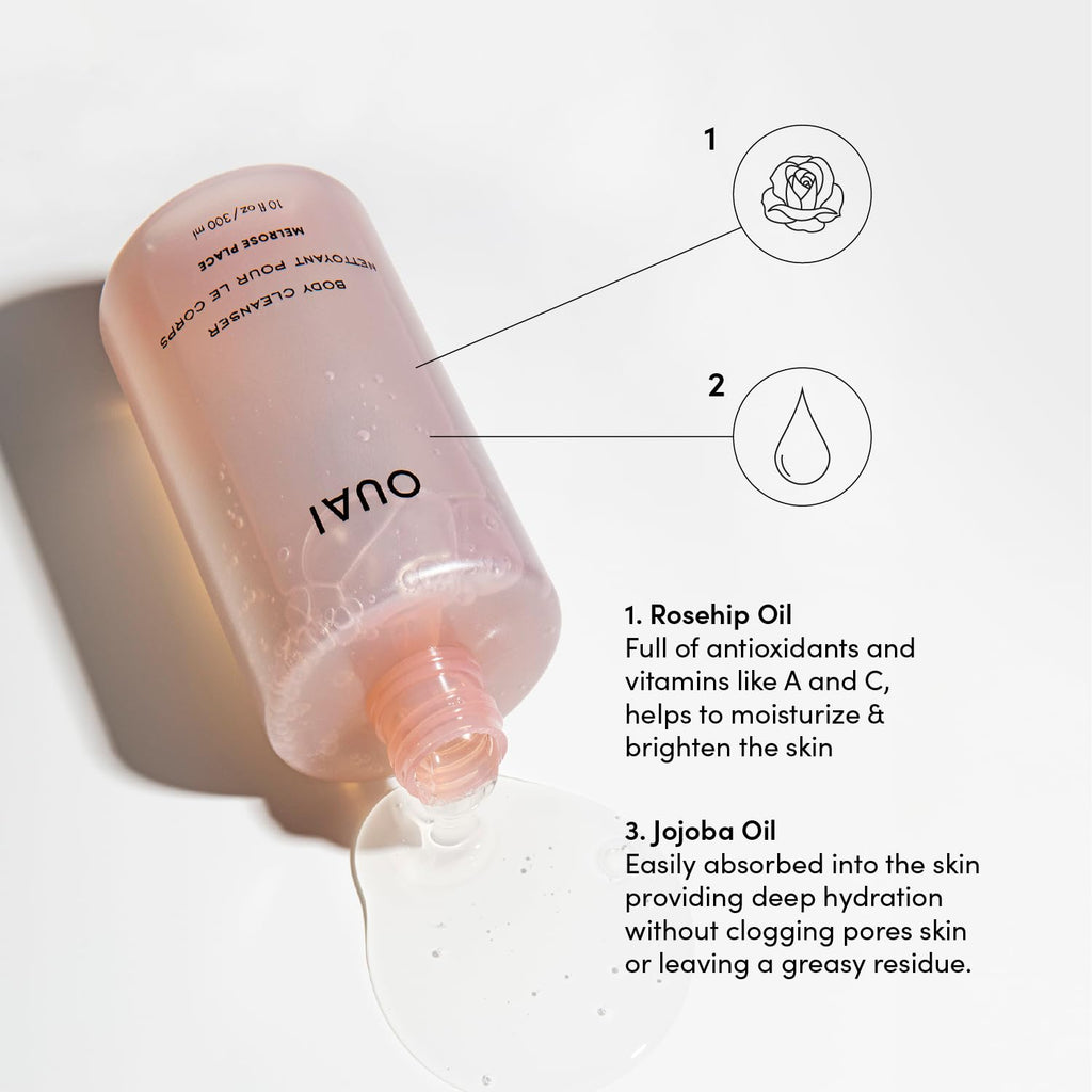 OUAI Body Cleanser, Melrose Place - Foaming Body Wash with Jojoba Oil and Rosehip Oil to Hydrate, Nurture, Balance and Soften Skin - Paraben, Phthalate and Sulfate Free Skin Care Products (10 Fl Oz) OUAI Au supplements